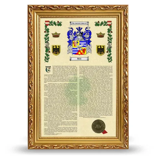 Bolz Armorial History Framed - Gold