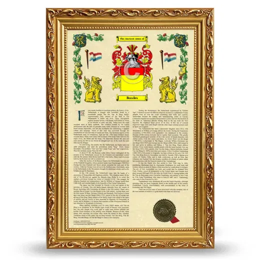 Bondes Armorial History Framed - Gold