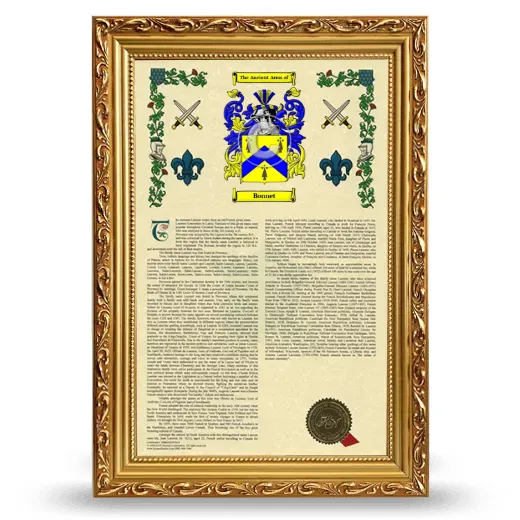 Bonnet Armorial History Framed - Gold