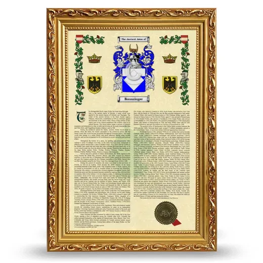 Bonnzinger Armorial History Framed - Gold