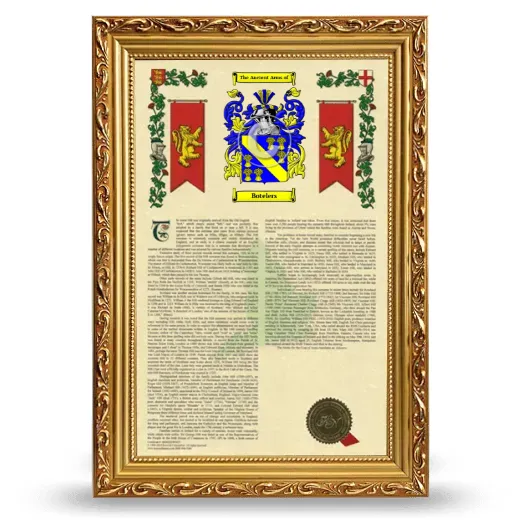 Botelers Armorial History Framed - Gold
