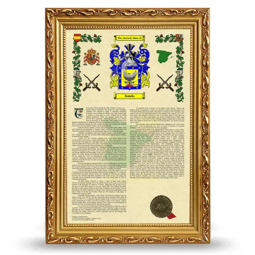 Botelo Armorial History Framed - Gold