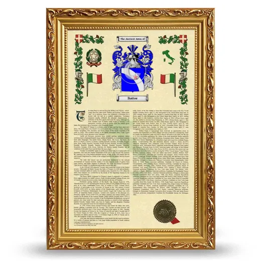 Botter Armorial History Framed - Gold