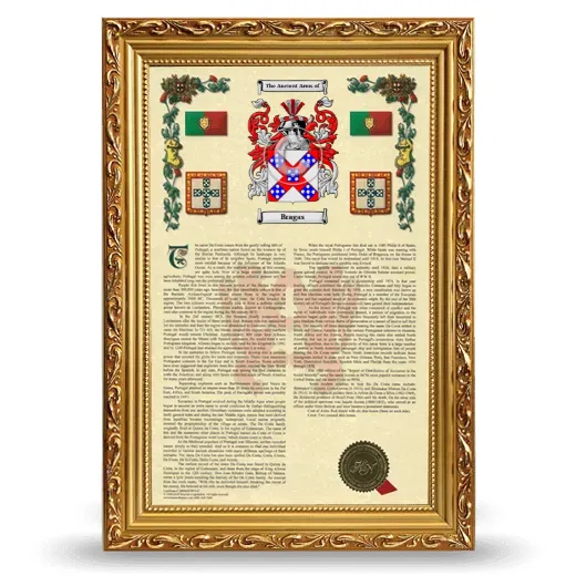 Bragas Armorial History Framed - Gold