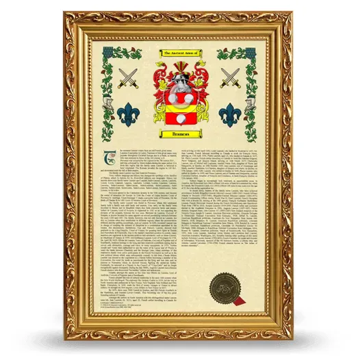 Brancas Armorial History Framed - Gold