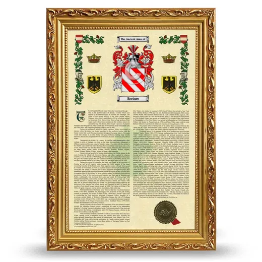 Breiner Armorial History Framed - Gold