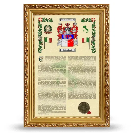 Briccaliani Armorial History Framed - Gold
