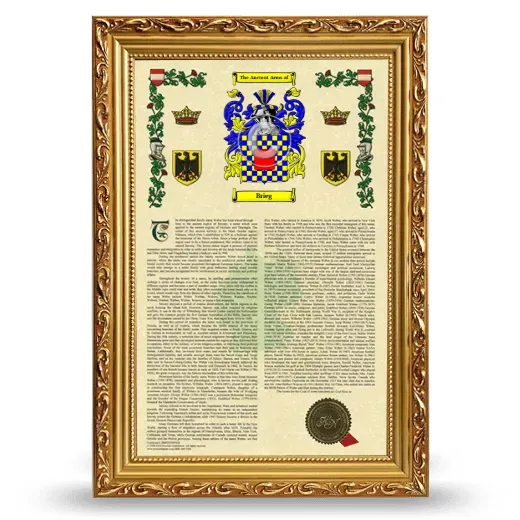 Brieg Armorial History Framed - Gold