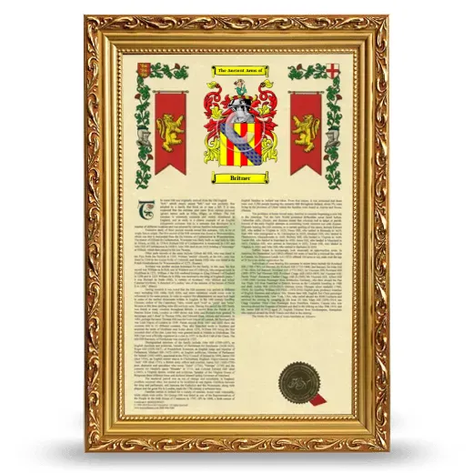 Britner Armorial History Framed - Gold