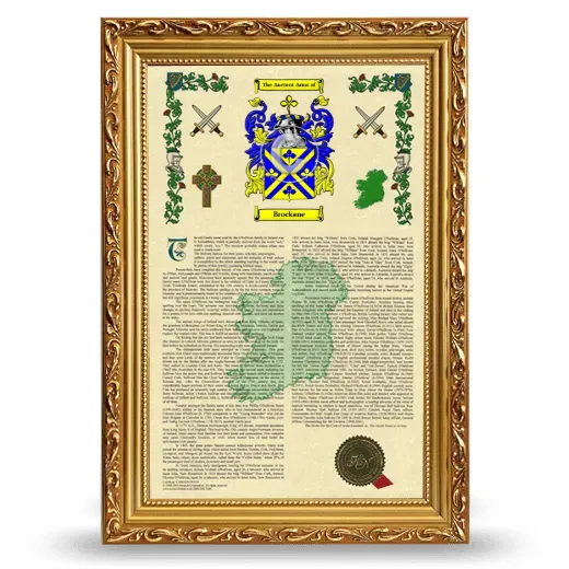 Brockane Armorial History Framed - Gold