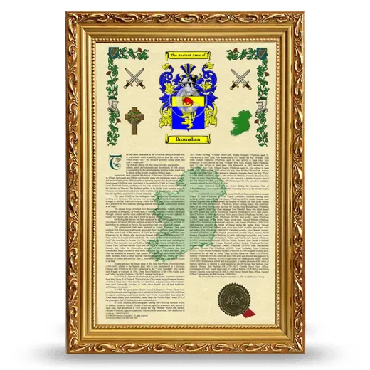 Brosnahan Armorial History Framed - Gold