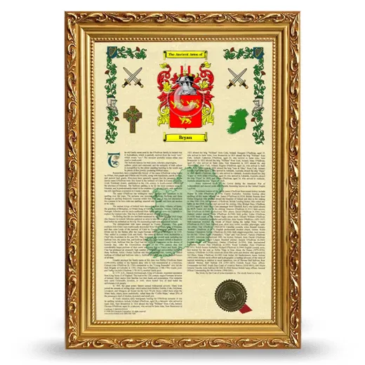Bryan Armorial History Framed - Gold