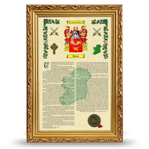 Bryans Armorial History Framed - Gold