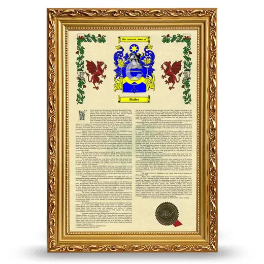 Budes Armorial History Framed - Gold