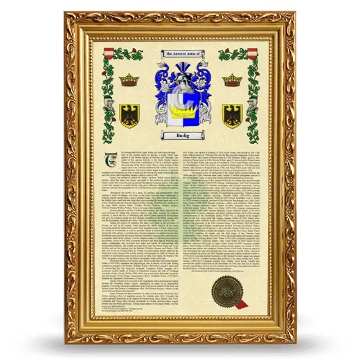 Budig Armorial History Framed - Gold