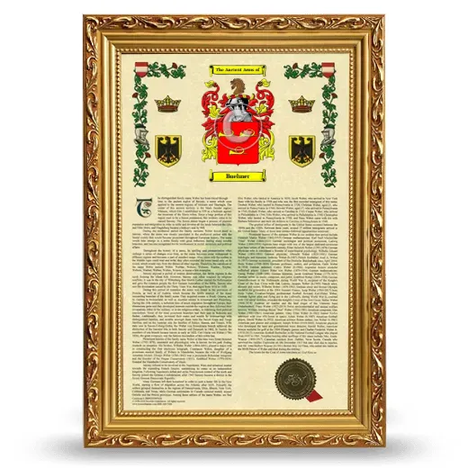 Buehner Armorial History Framed - Gold