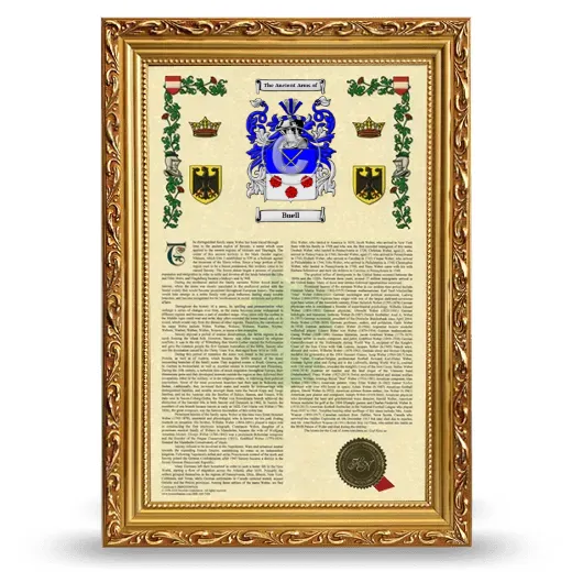 Buell Armorial History Framed - Gold
