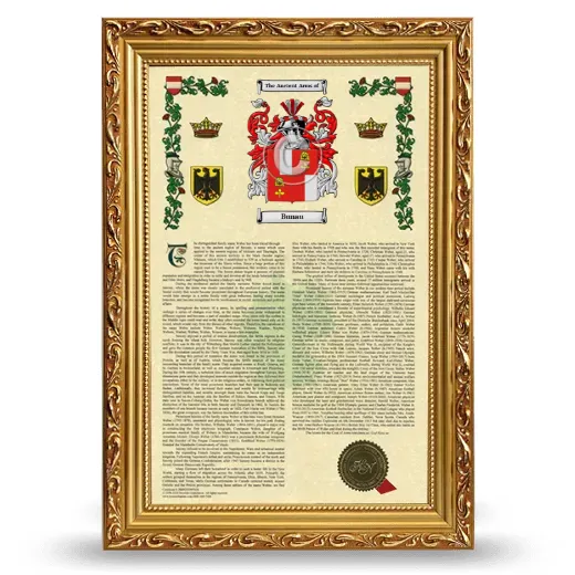 Bunau Armorial History Framed - Gold