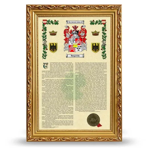Burgstein Armorial History Framed - Gold