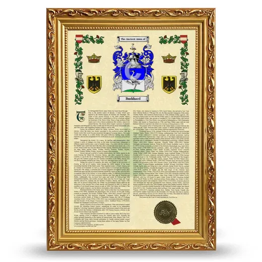 Burkhard Armorial History Framed - Gold