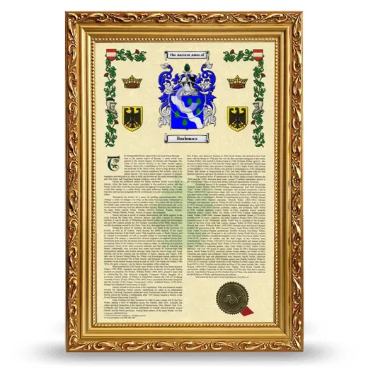 Burkman Armorial History Framed - Gold