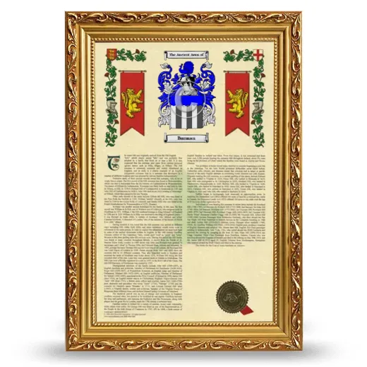Burman Armorial History Framed - Gold