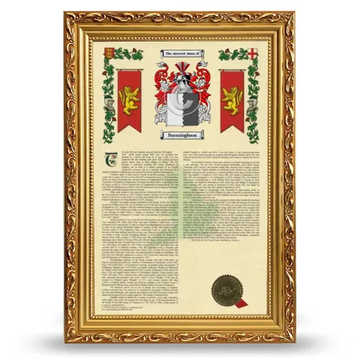 Burmingham Armorial History Framed - Gold