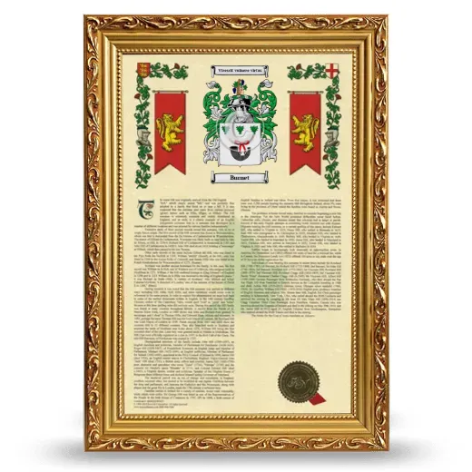 Burnet Armorial History Framed - Gold