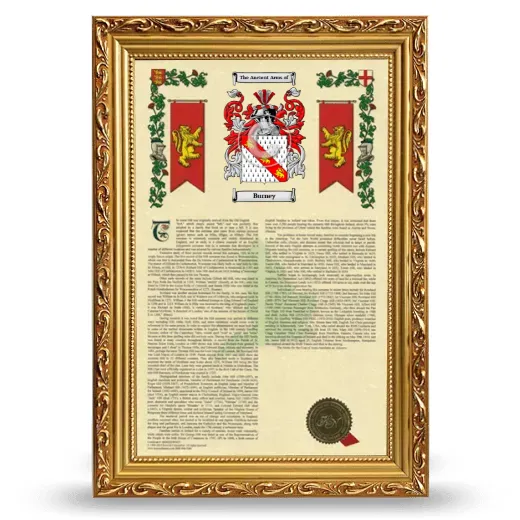 Burney Armorial History Framed - Gold