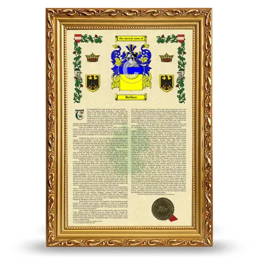 Butlare Armorial History Framed - Gold