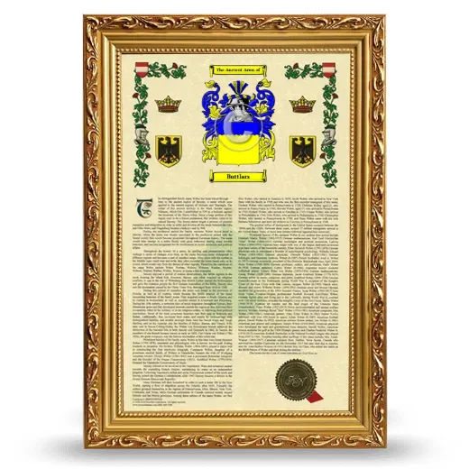 Buttlars Armorial History Framed - Gold