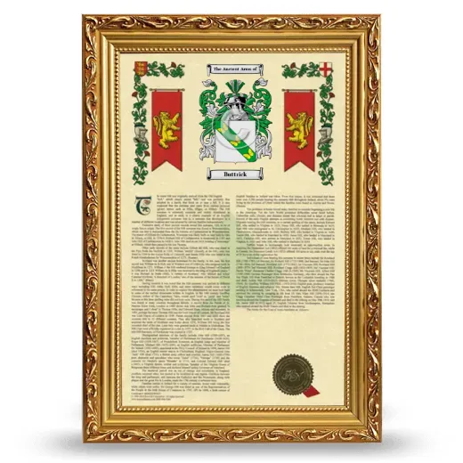Buttrick Armorial History Framed - Gold