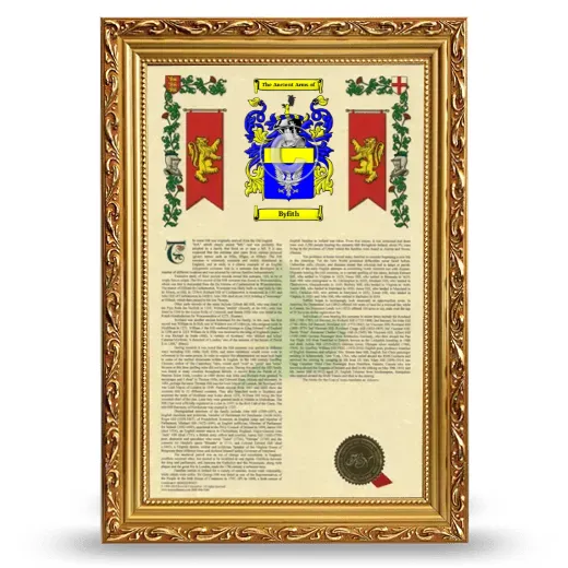 Byfith Armorial History Framed - Gold