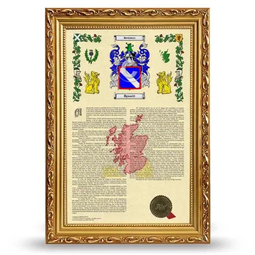 Bysartt Armorial History Framed - Gold