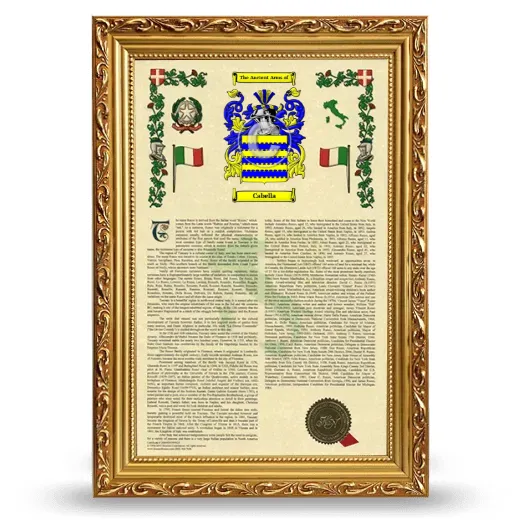 Cabella Armorial History Framed - Gold
