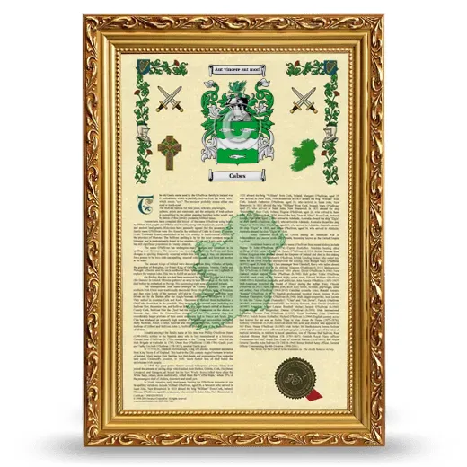 Cabes Armorial History Framed - Gold