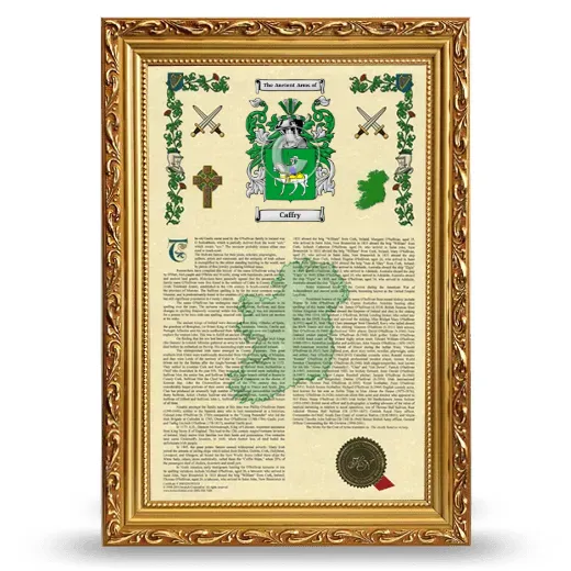 Caffry Armorial History Framed - Gold