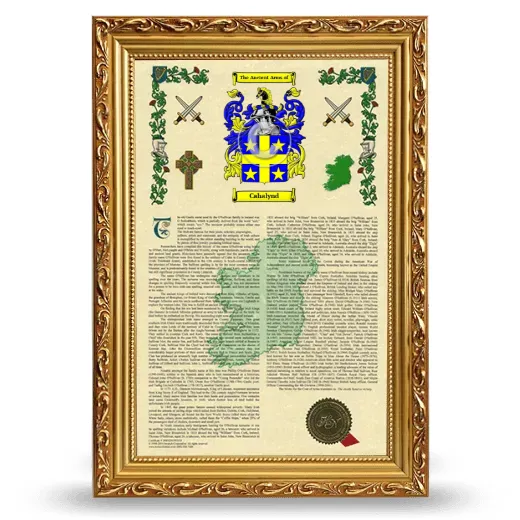 Cahalynd Armorial History Framed - Gold