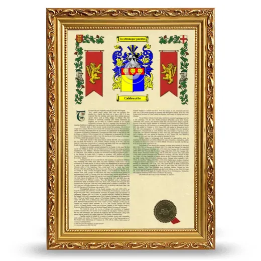 Caldecotte Armorial History Framed - Gold