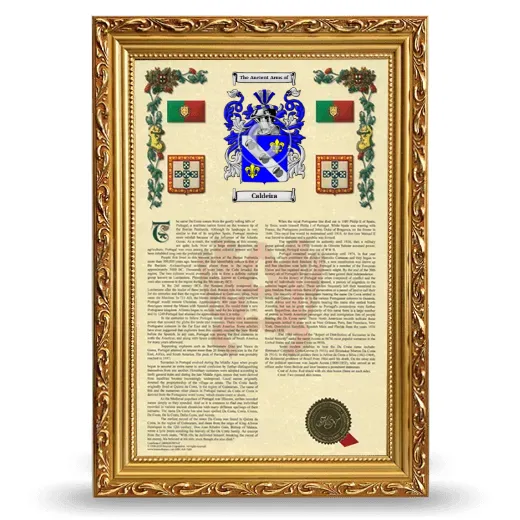 Caldeira Armorial History Framed - Gold