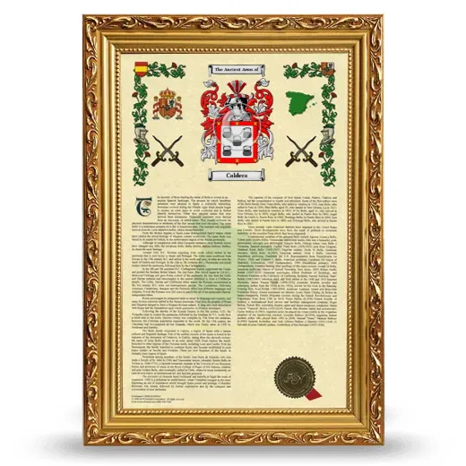 Caldera Armorial History Framed - Gold