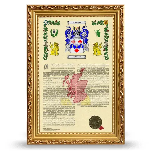 Caldwell Armorial History Framed - Gold