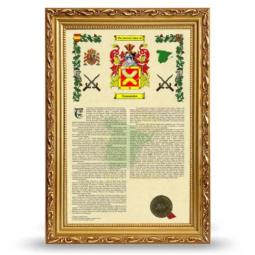Camarero Armorial History Framed - Gold