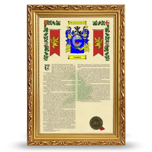 Cambey Armorial History Framed - Gold
