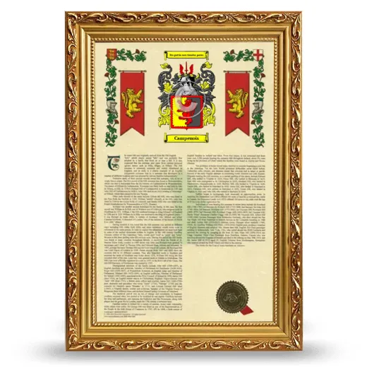 Campenois Armorial History Framed - Gold