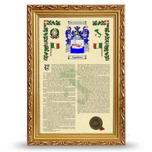 Cappelletto Armorial History Framed - Gold