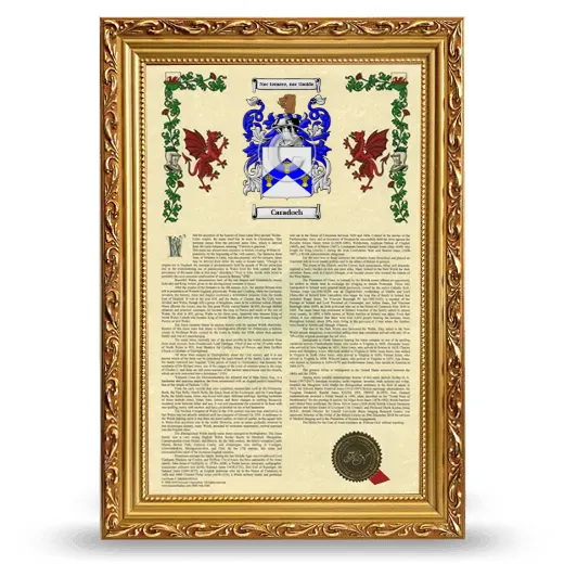 Caradoch Armorial History Framed - Gold