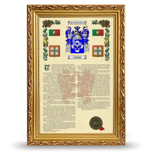 Carbajal Armorial History Framed - Gold
