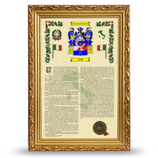Cardi Armorial History Framed - Gold
