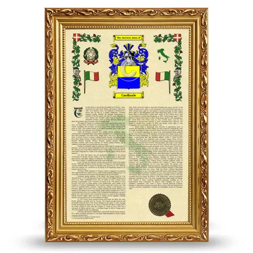 Cardinale Armorial History Framed - Gold